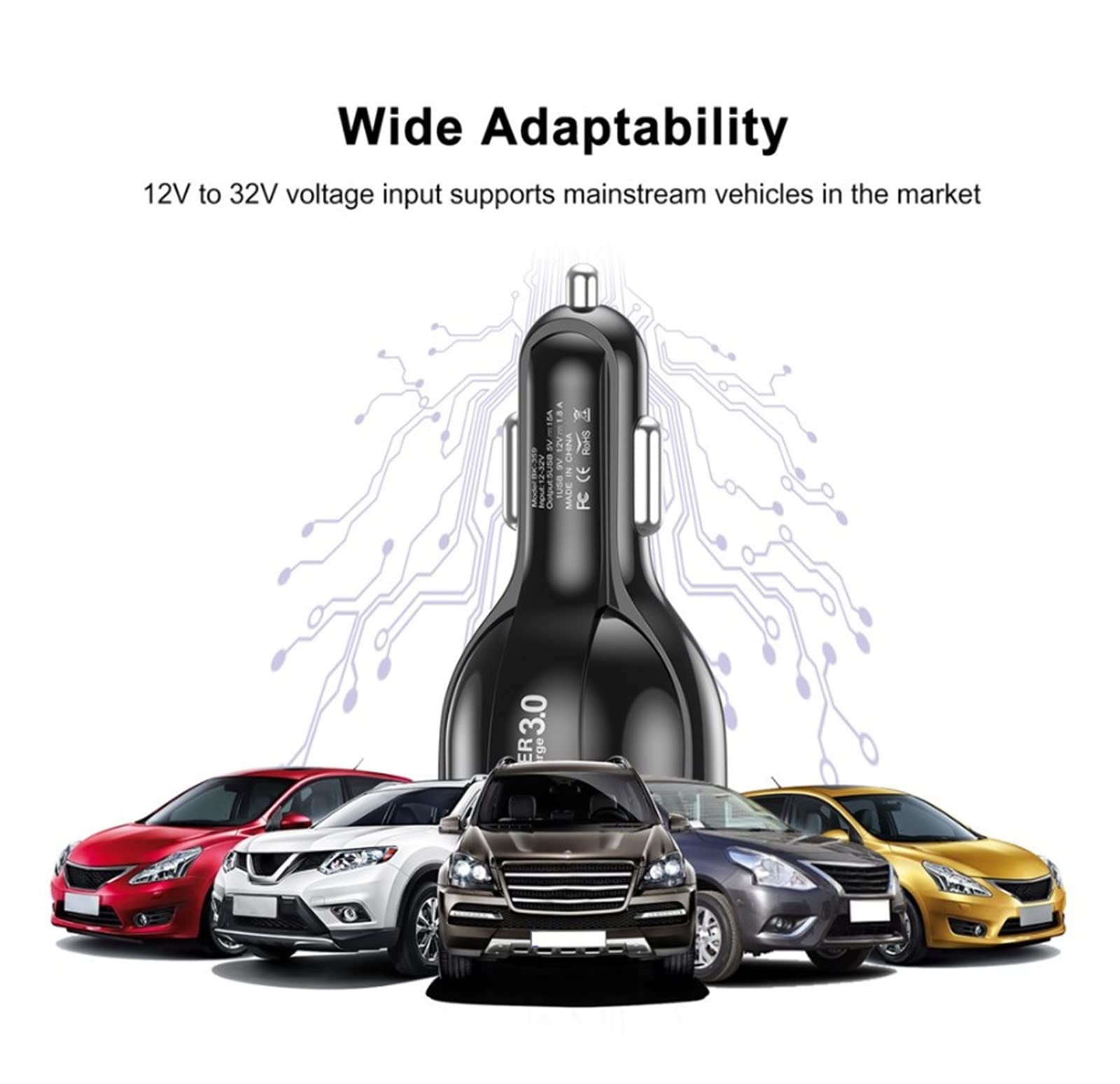 Stazioni di ricarica, Caricatore USB per auto a ricarica rapida 5 porte, Caricabatterie Quick Charge 3.0 15A Caricatore per telefono cellulare in auto, Adattatore per caricabatteria per auto USB (Co