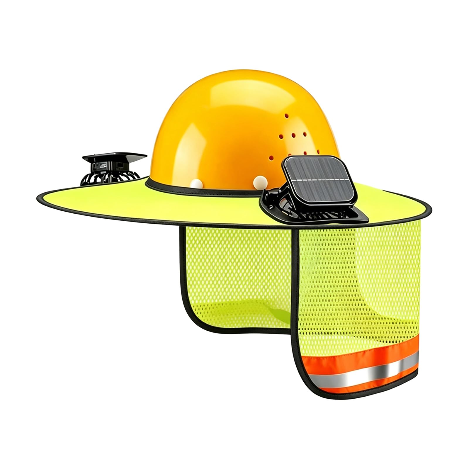 Kaeltsyn Yellow Hard Hat Sun Shade Full Brim Equipped With 2 Detachable Solar Fan And Adjustable Neck Cover Hard Hat Sun Shade Full Brim