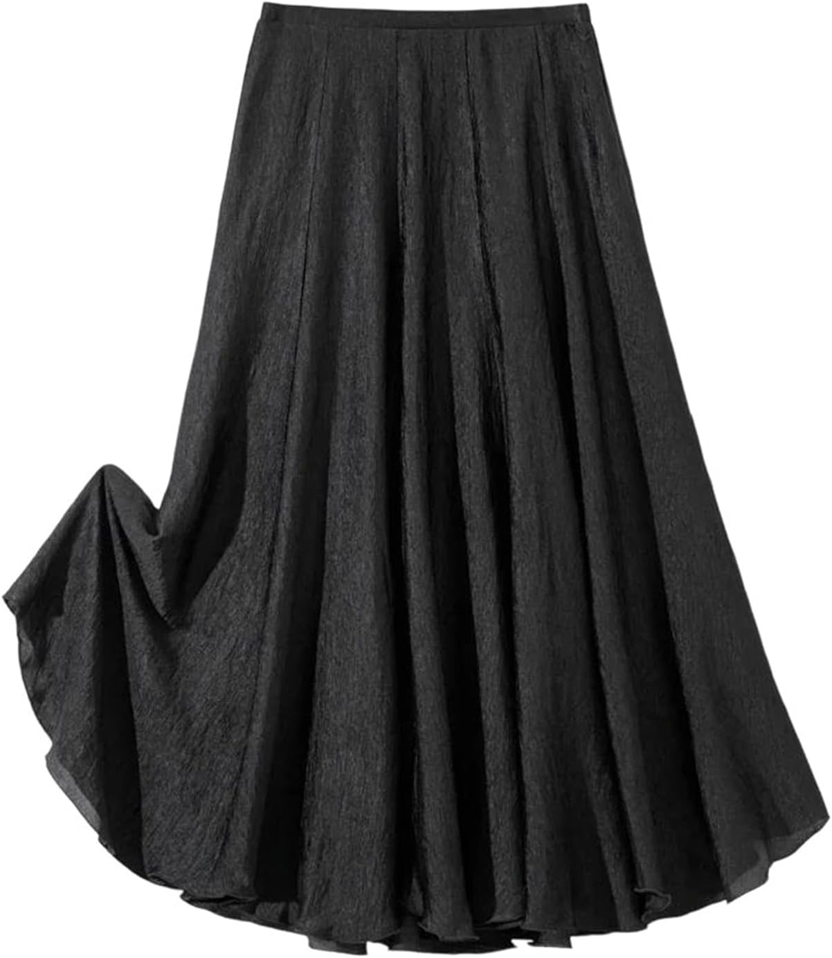 Women's Midi Skirt with Elastic Waist and Big Swing Silhouette for Casual Everyday Look Black
