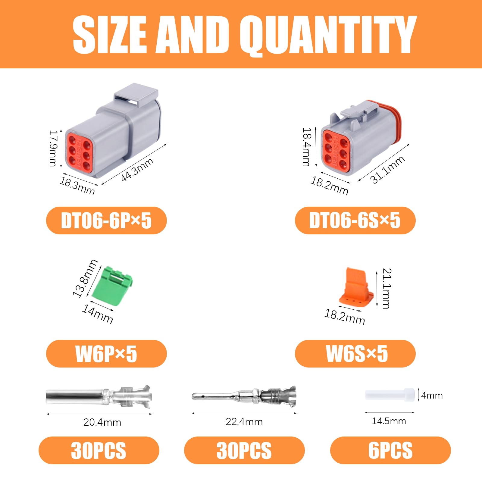 Juego de 86 conectores Deutsch DT de 6 pines, color gris, conector de cable eléctrico impermeable con contactos estampados y tapón de sellado para camiones, vehículos todoterreno, construcción,