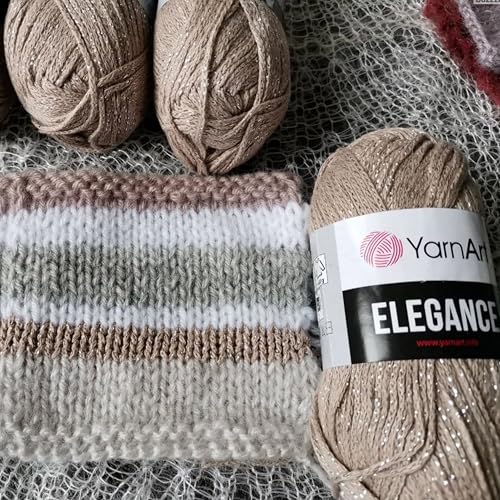 Image of YarnArt Elegance Sparkly Yarn - Metallic Cotton Blend, Fine Sport for Knitting & Crochet, Lightweight Thread for Shawls & Sweaters, 50g (130m), White - (1, 117)