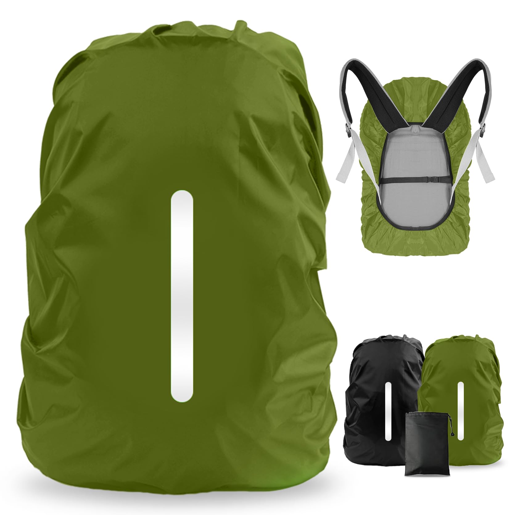 LAMA Parapioggia per Zaino, 2 PCS Impermeabile Outdoor Zaino Parapioggia Reflective Copri Zaino per Pioggia/Anti Polvere/Antifurto/Bicycling/Escursionismo, M 26L-40L, Nero Verde Militare