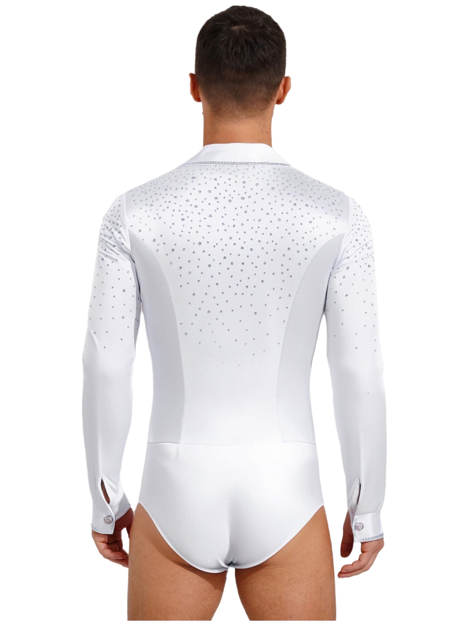 Oyolan Homme Justaucorps Danse Latine Moderne Jazz Salsa Cha Cha Body Gymnastique Bodysuit Patinage Artistique Manches Longues Strass
