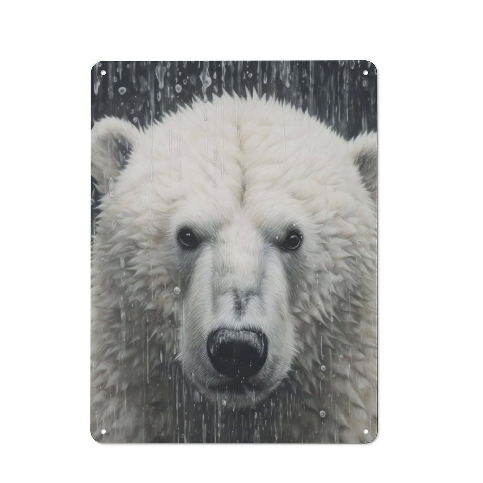 Junmoney Cute Wet Polar Bear Vintage Tin Sign 40X30cm For Hobby Room Or Studio, A New Home Present For Creative Interior Collectors