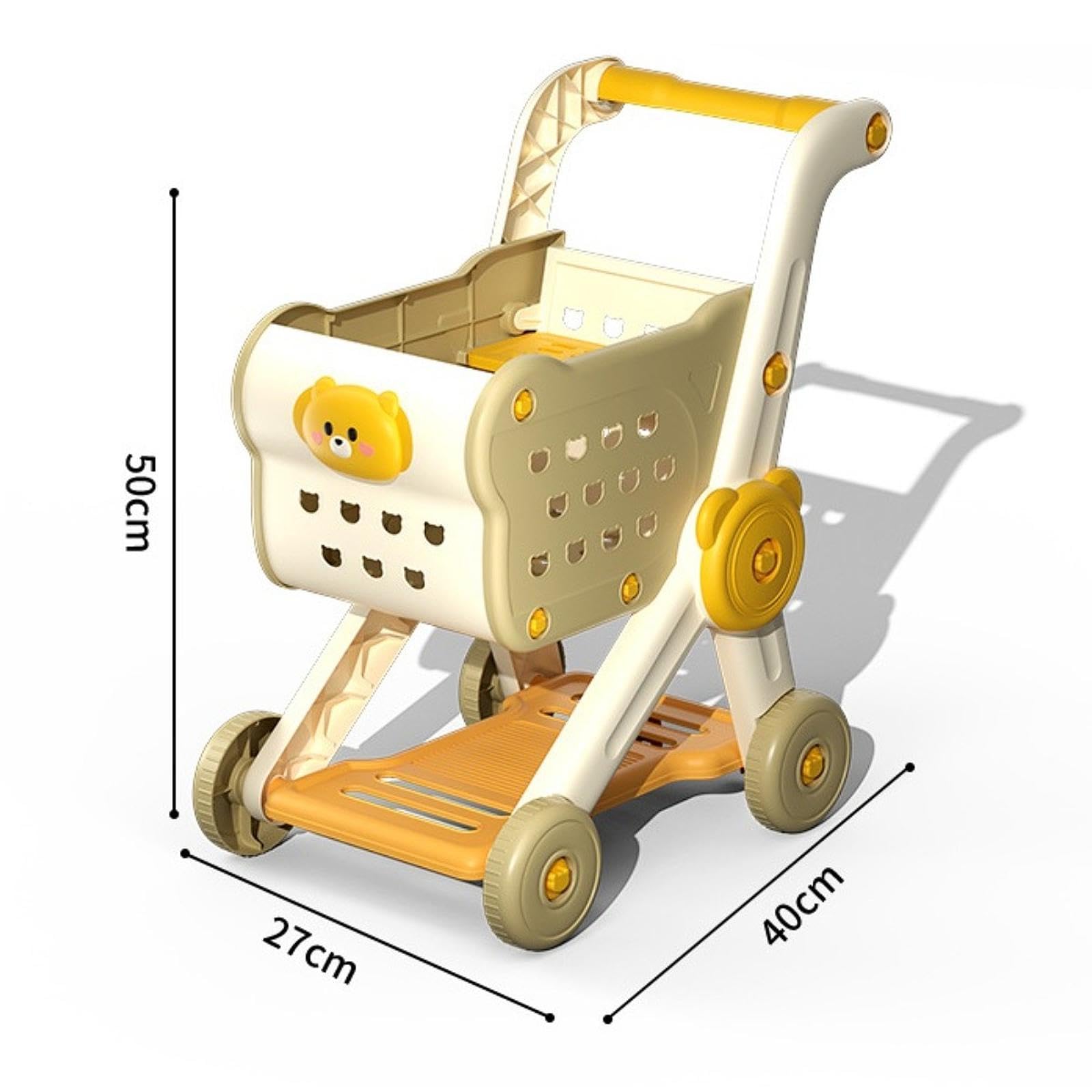 Carrello Supermercato Bambini Set Giocattolo Carrello Spesa Accessori Cucina Portaoggetti Ampio Facile da Usare Adatto per Gioco Simulato Regalo, Beige