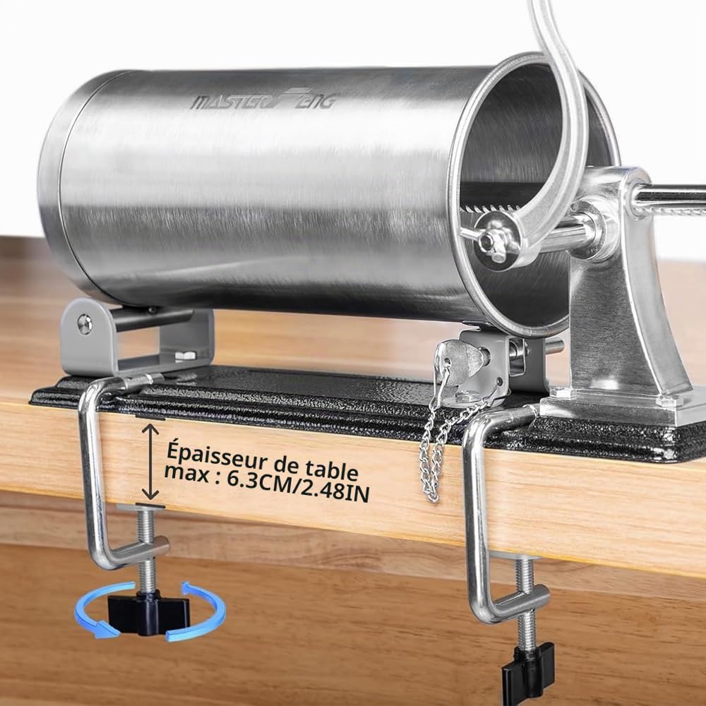 Machine horizontale à saucisses en acier inoxydable emballée avec 8 entonnoirs à farce et 1 piston en silicone, capacité de 2,7 kg