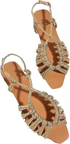 Verdusa Women's Metallic Braided Slingback Sandals Casual Strappy Sandals Gold 8