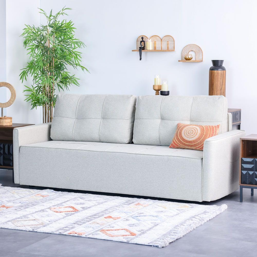 Danube HomeAziyah Pull out Fabric Sofa Bed With Storage | Convertible Sleeping Sofabed | Comfortable Living Room Furniture L223xW94xH97cm - Light Grey
