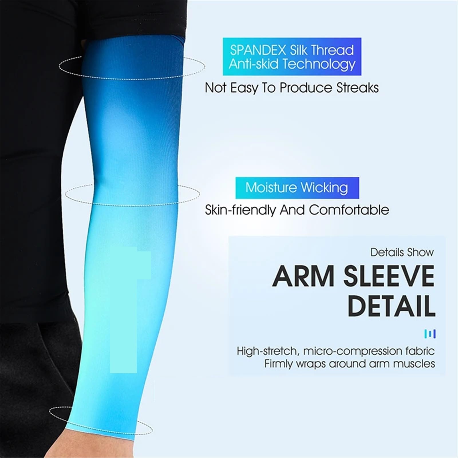 Mangas De Brazo Frescas De Verano Color Degradado Fitness Manga De Protección Solar for Pesca Equipo De Ciclismo De Seda De Hielo Elástico De Secado Rápido