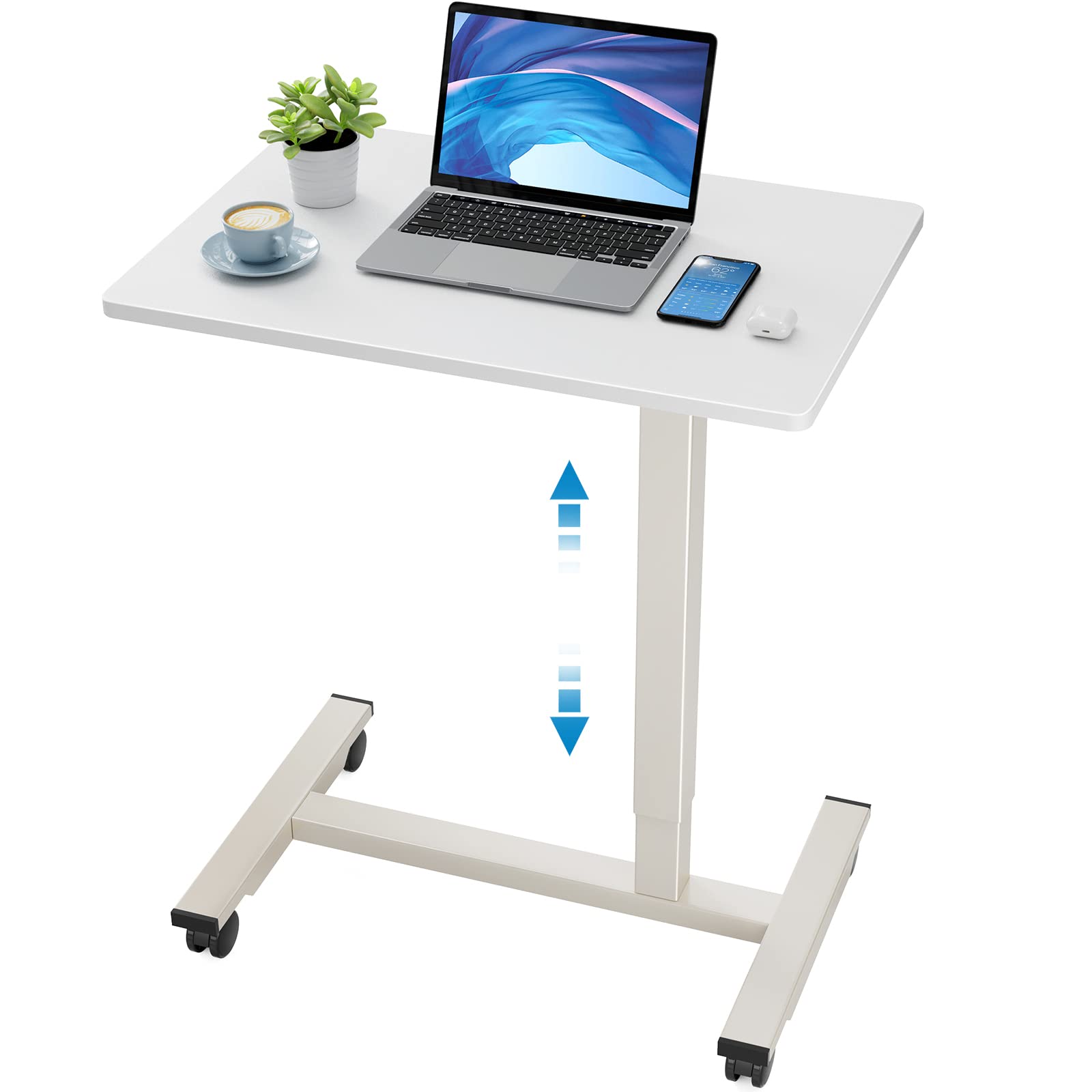 HUANUO Mobile Standing Desk Adjustable Height, Mobile Laptop Desk 27 inch, Standing Rolling Cart