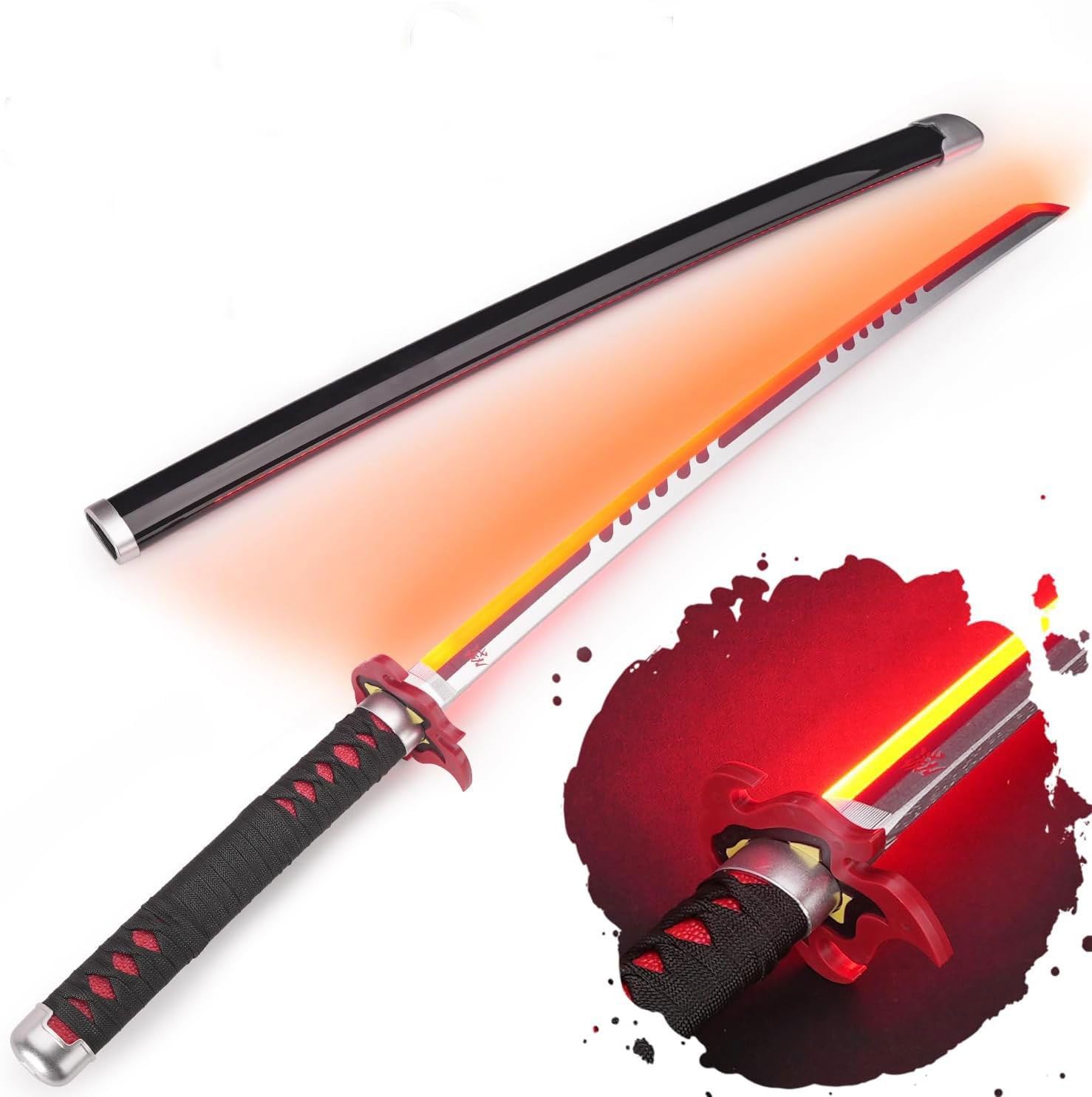 Demon Slayer Tanjiro Kamado Sword Fire Breath, Lightsaber, Lightsaber, Katana LED, Samurai Sword with LED Blade with Sheath, Anime Fans, Anime Cosplay, for Adults and Children
