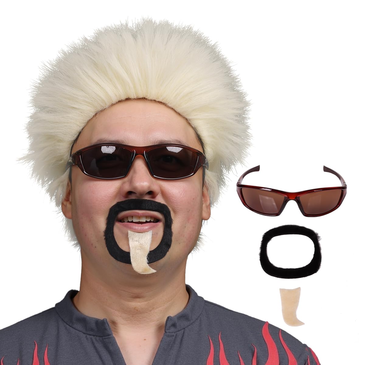 Photo 1 of FantaLook Short Blonde Wig with Glass and Goatee for Halloween Cosplay Party