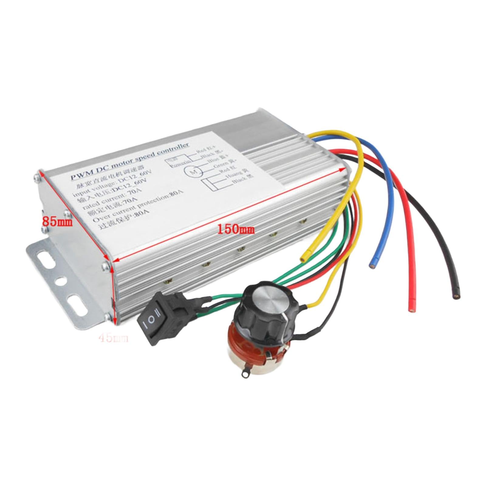DC motor toerentalregelaar, geborstelde motor driver controller module DC 9V 12V 24V 36V 48V 60V motor pulsbreedtemodulator regelaar 20A 1200W PWM