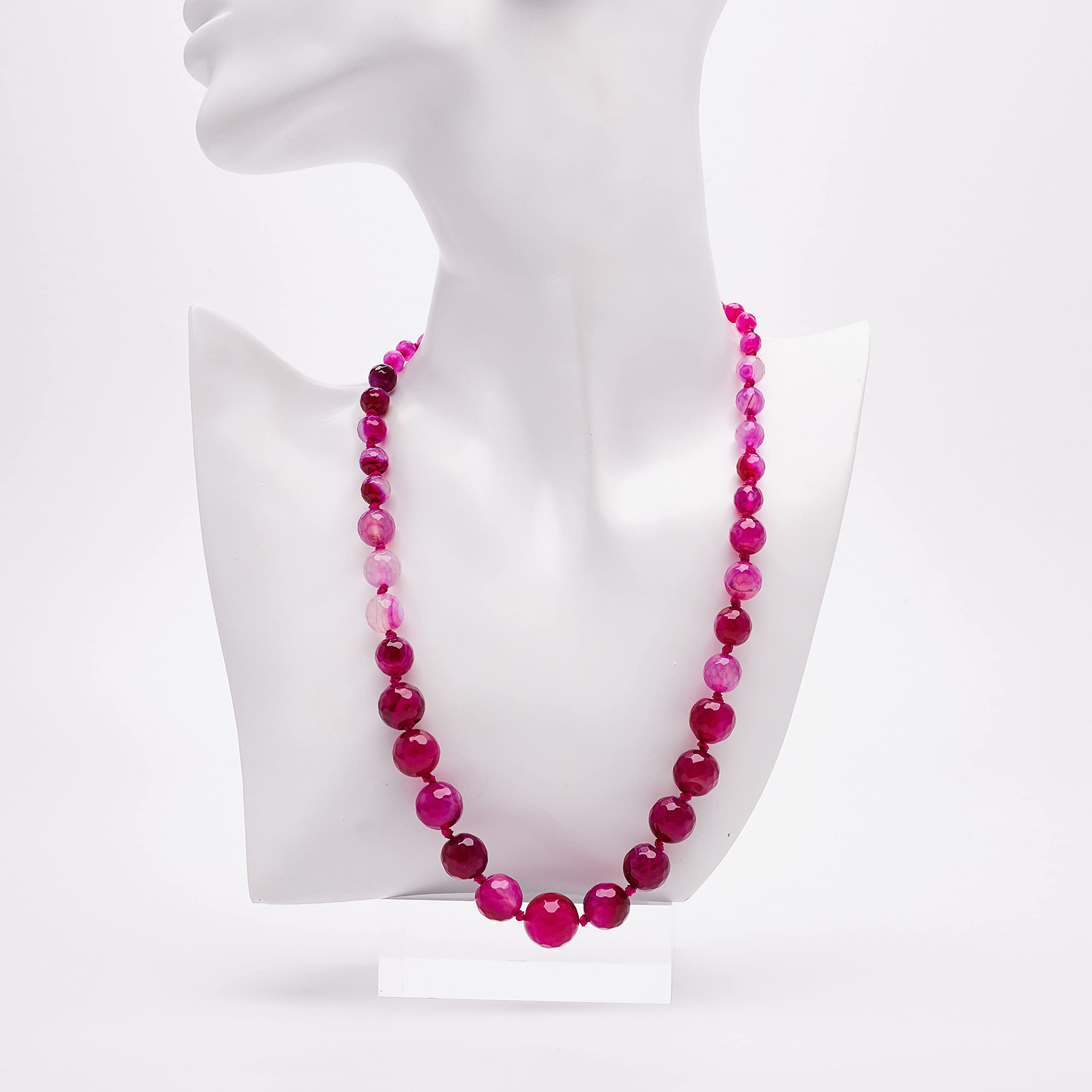 Collar de Piedras Preciosas Naturales para Mujer | Hermoso Collar de Piedras Preciosas de Ágata Facetada de 6-14mm, Hecho a Mano - rosa