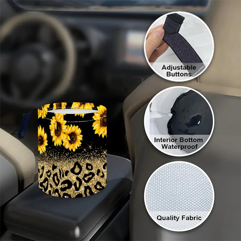 Image of Portable Reusable Waterproof Car Trash Bin, Multipurpose Vehicle Organizer, Road Trip Essentials (Sunflower)