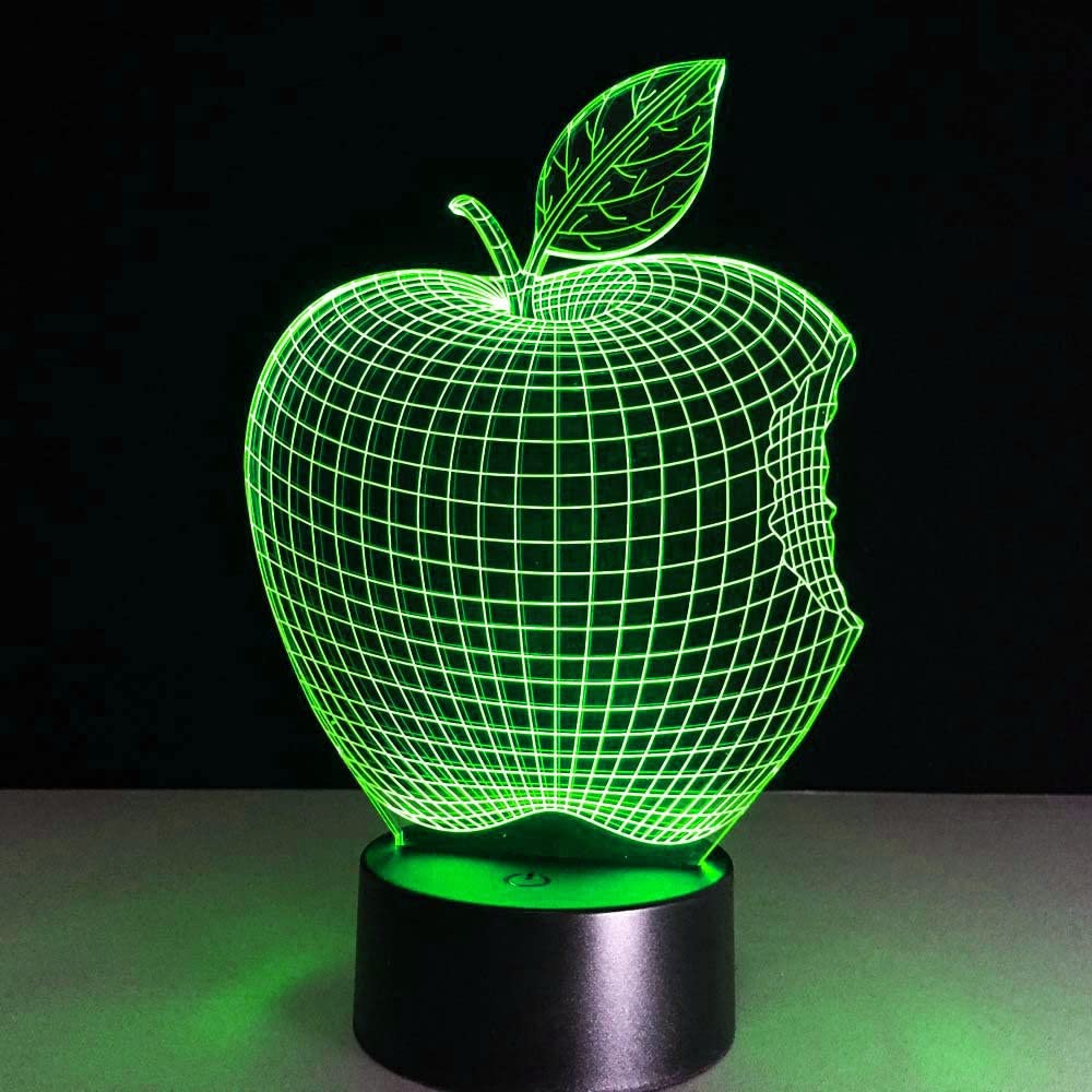 QQY 3D Night Light, LED Colorful Gradient 3D Optical Illusion Lamp Touch Remote USB Night Light Bedside Light Table Desk Lamp for Boys Girls Kids Gifts (Apple)