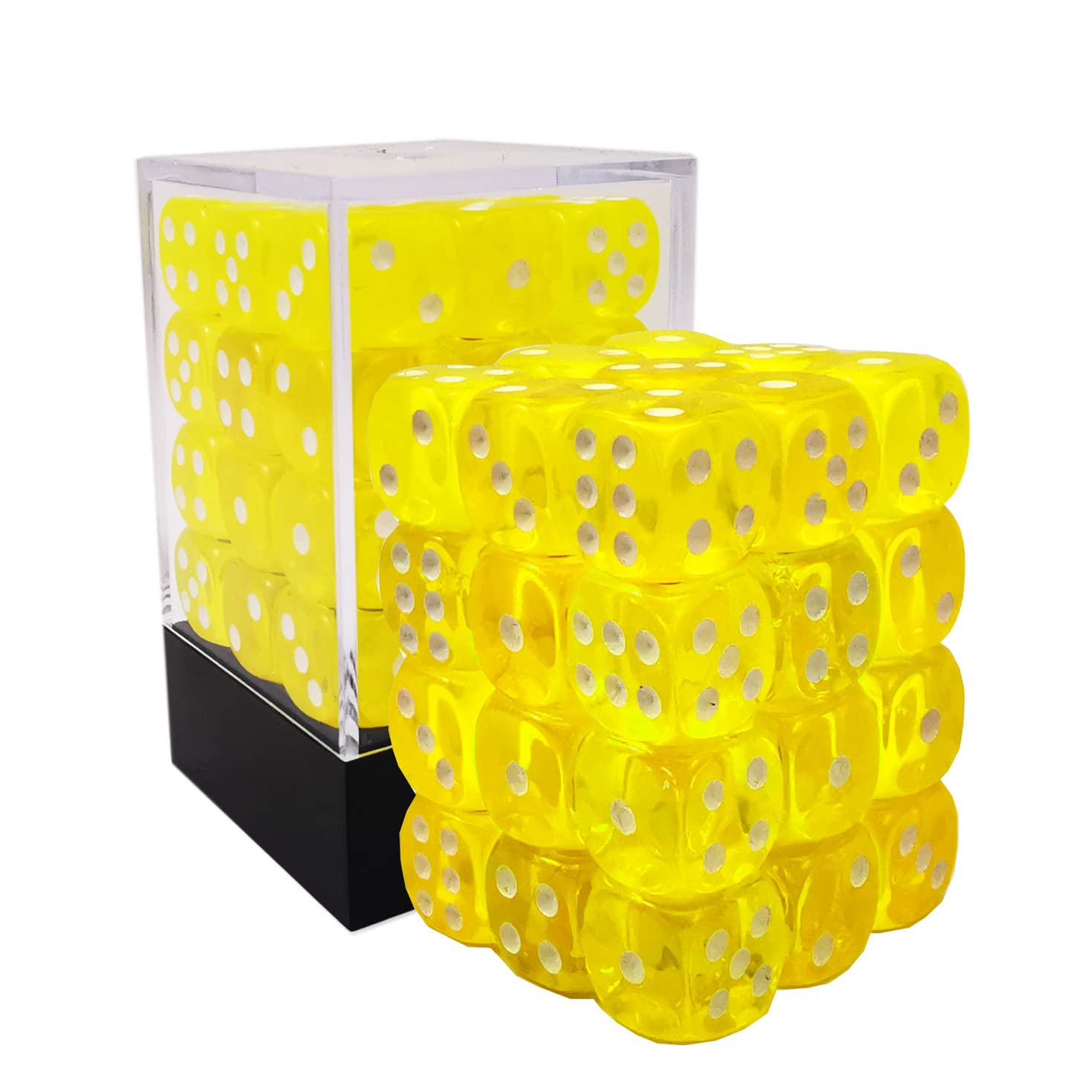 Bescon 12mm 6 Sided Dice 36 in Brick Box, 12mm Six Sided Die (36) Block of Dice, Translucent Yellow with White Pips