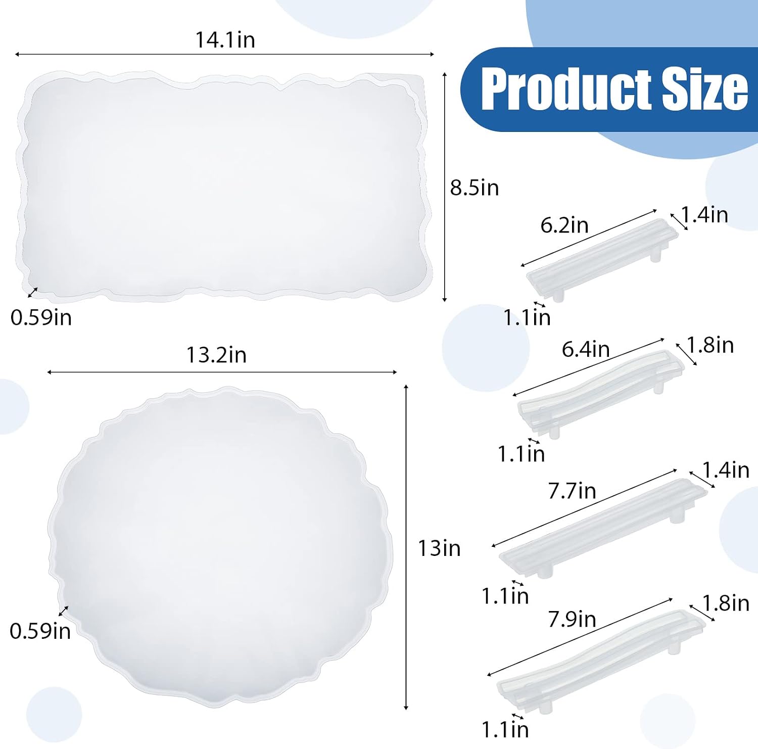 meekoo 2 Pcs Large Silicone Resin Tray Molds with 4 Pcs Handles Serving Tray Resin Mold Epoxy Molds for Making Jewelry Plates Tea Coasters Art Craft Casting Supplies(Round, Rectangle)