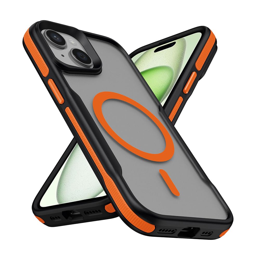 Zore Apple için uyumlu iPhone 15 Kılıf M-safe Şarj Özellikli Renkli Kenar Airbag Şeritli Zore Lamer Kapak Turuncu