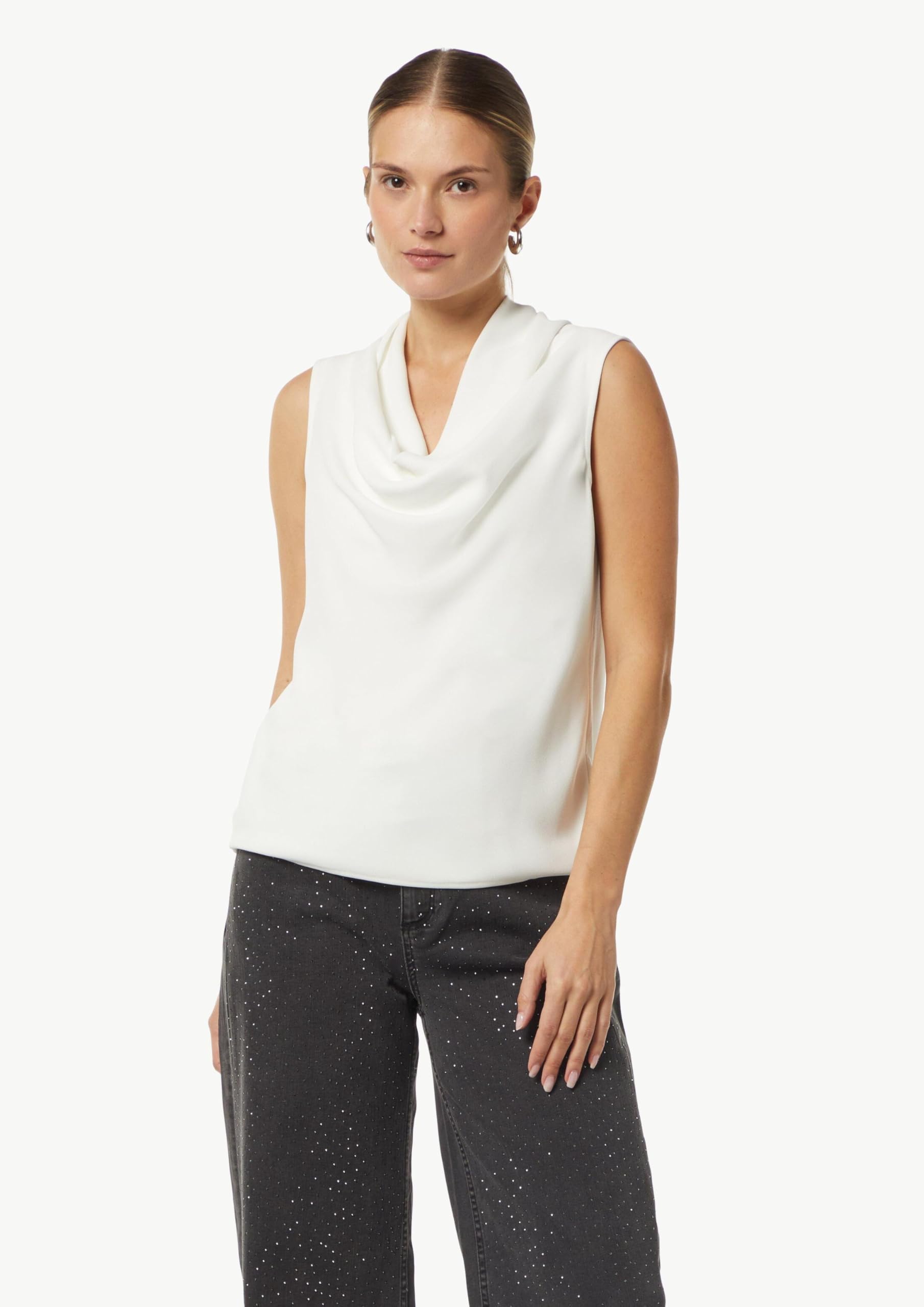 Comma Jersey-Top mit Wasserfall-Ausschnitt
