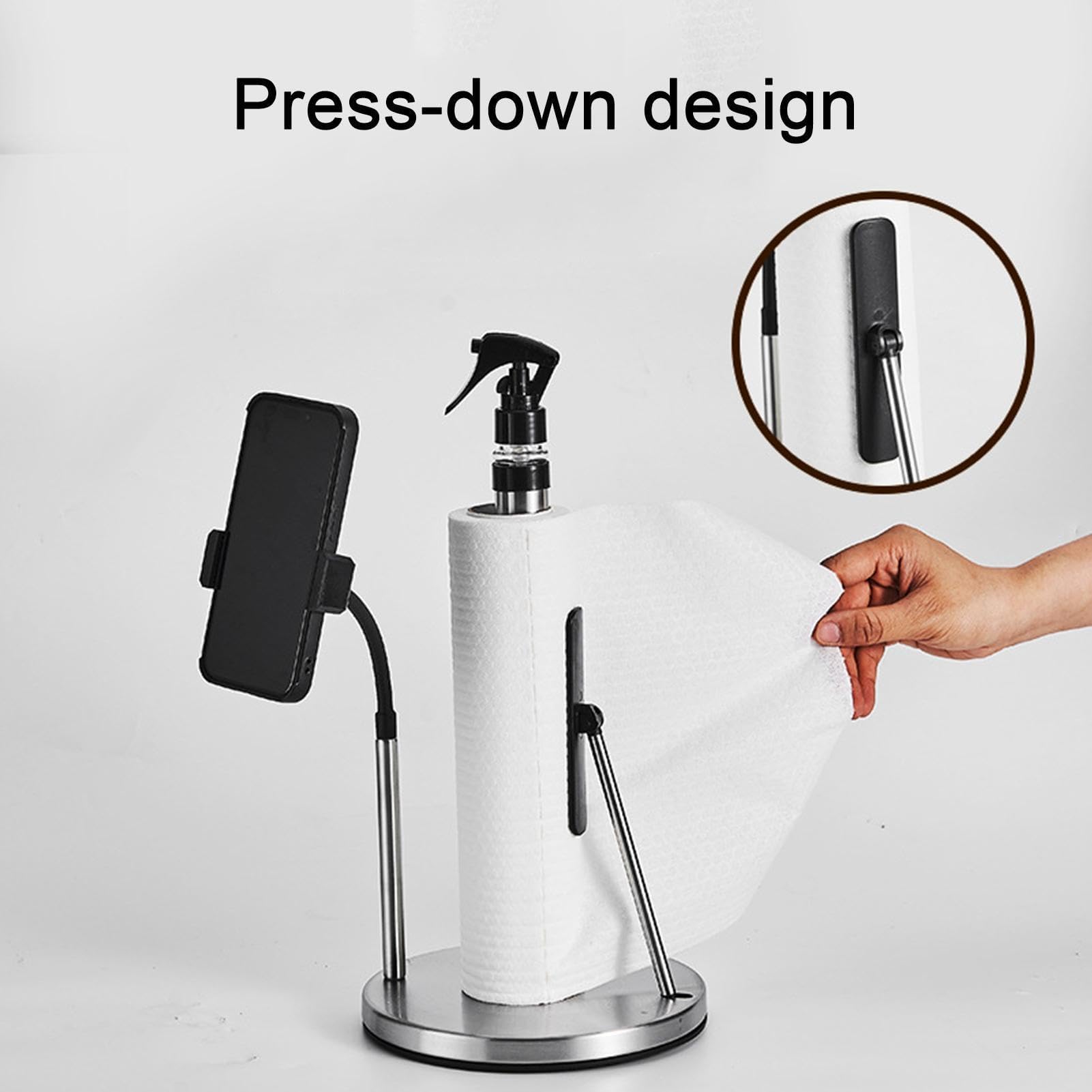 Portarotolo spray | Supporto verticale in acciaio inox per piano di lavoro, cucina, bagno, soggiorno, dormitorio, design salvaspazio
