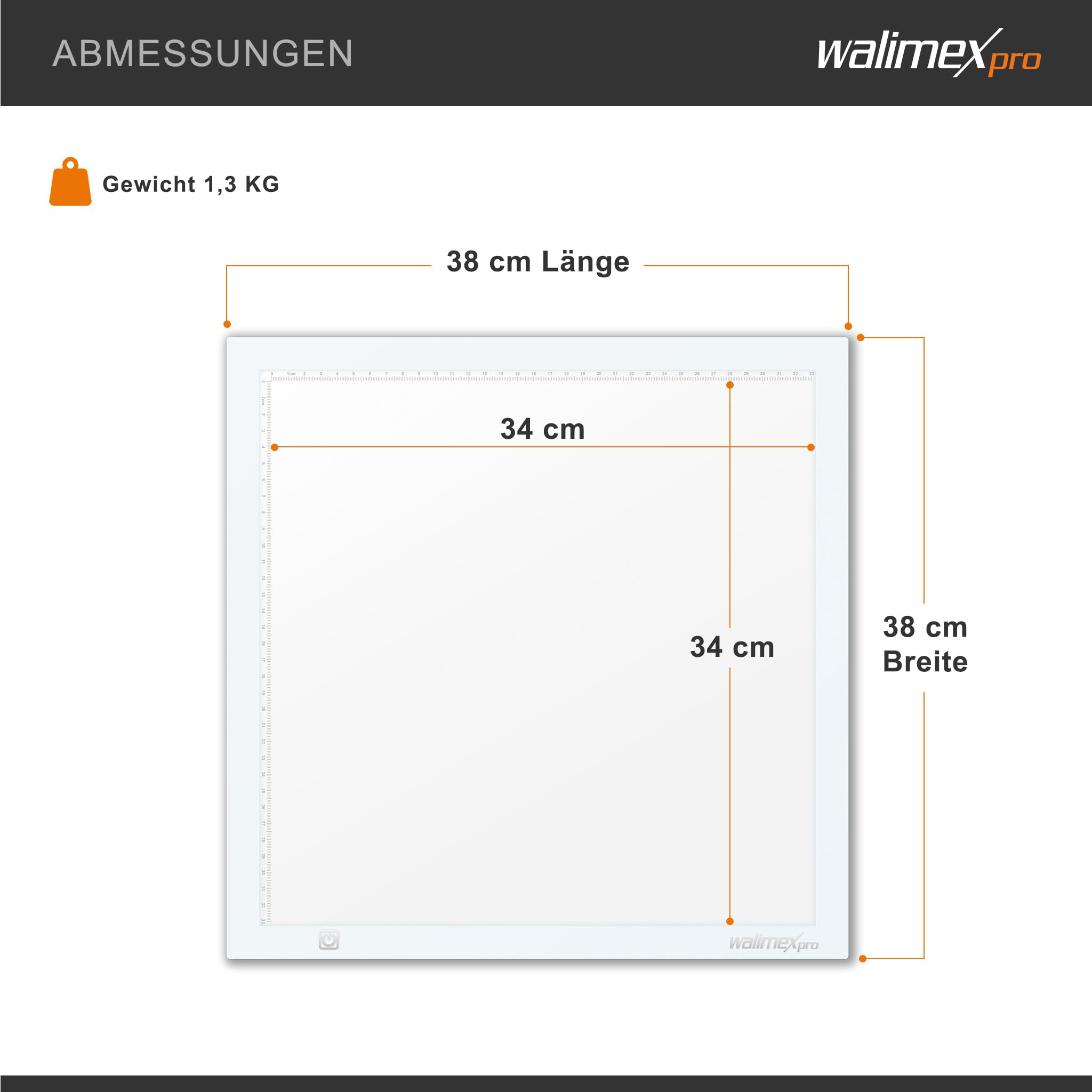 Walimex pro Shining White 380 LED Leuchttisch 15 W, Lightpad 38 x 38 cm, dimmbarer Lichttisch mit 5600 K Farbtemperatur, Zeichenbrett zum Abpausen, Malen, Zeichnen