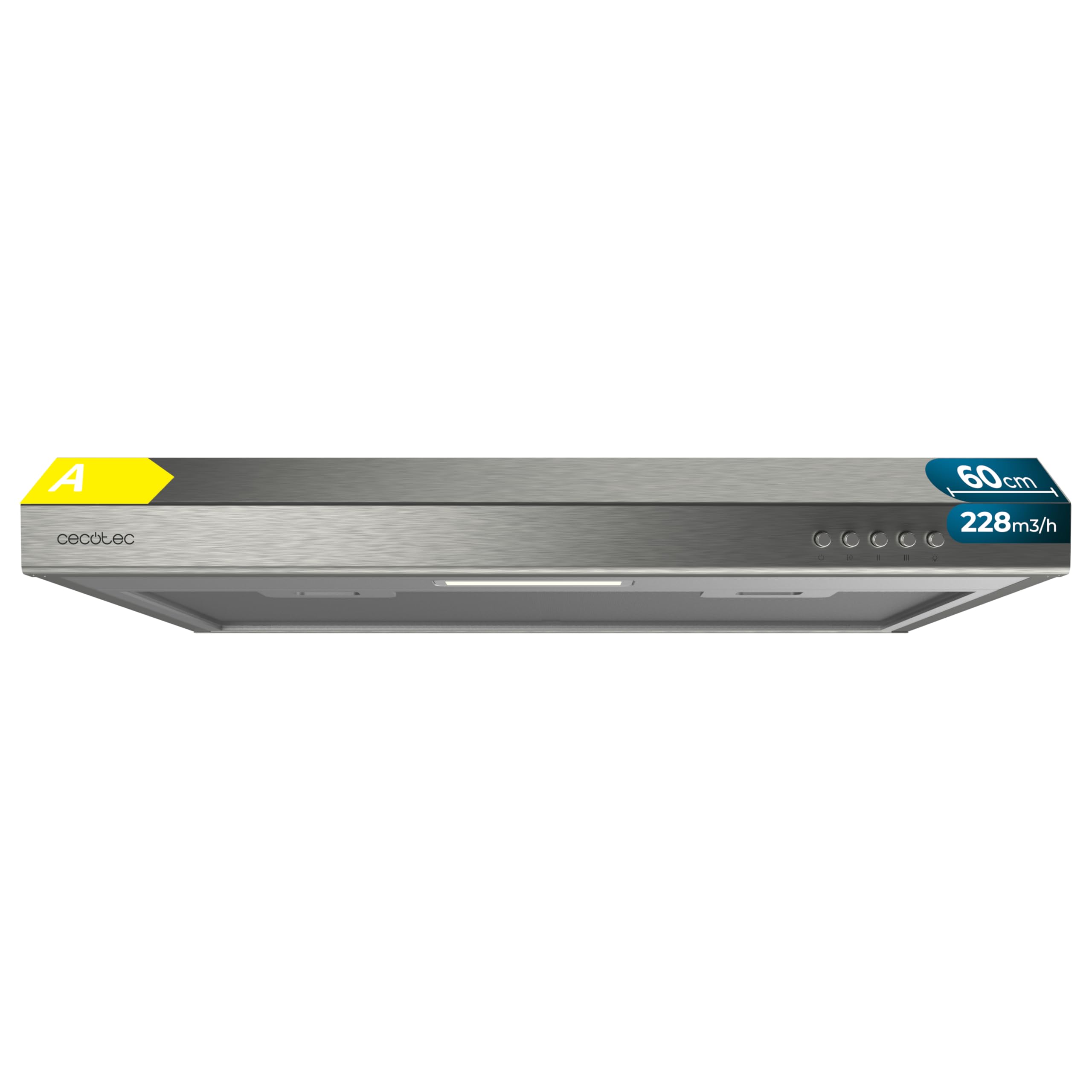 Cecotec Campana Extractora Convencional 60 cm Bolero Flux CM 602100 Inox A. Acabado Inox, Succión 228 m³/h, 3 Velocidades, Filtro de Aluminio, Clase A, Motor BLDC y Luz LED