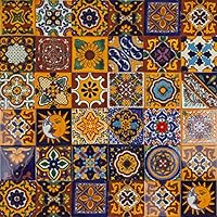 Cerames Mexikanische Keramische Fliesen Girasol - 30 dekorative mexikanische mosaik fliesen für Badezimmer, Küche, Dusche, Treppen, Küchenrückwand | Keramikmosaikfliesen 10,5x10,5 cm