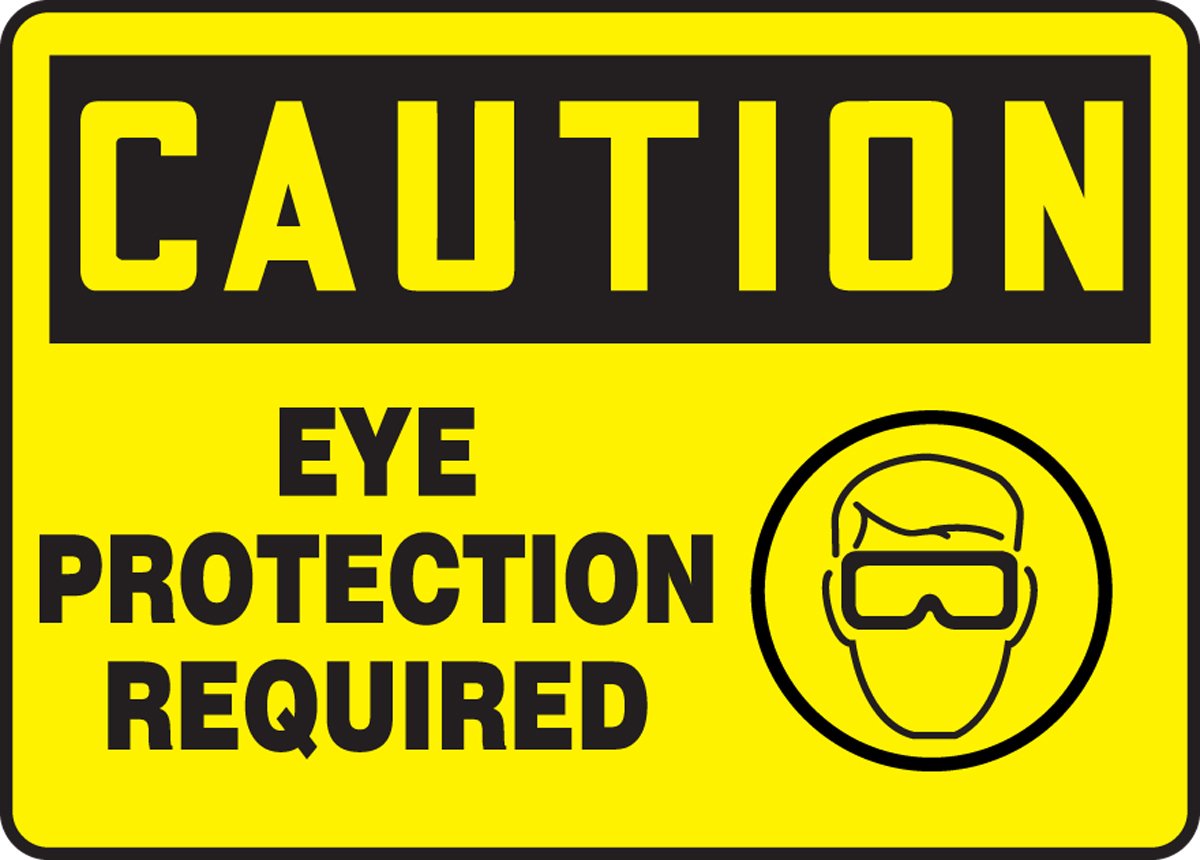 AccuformMPPE748VP Plastic Safety Sign, Legend"Caution Eye Protection Required" with Graphic, 10" Length x 14" Width x 0.055" Thickness, Black on Yellow