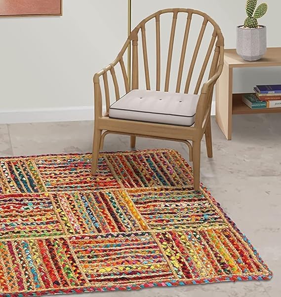 Handmade Hand Braided Natural Jute and Cotton Floor Area Rugs, Floor Décor Carpet-6 x 9 Feet (180 cm x 270 cm)