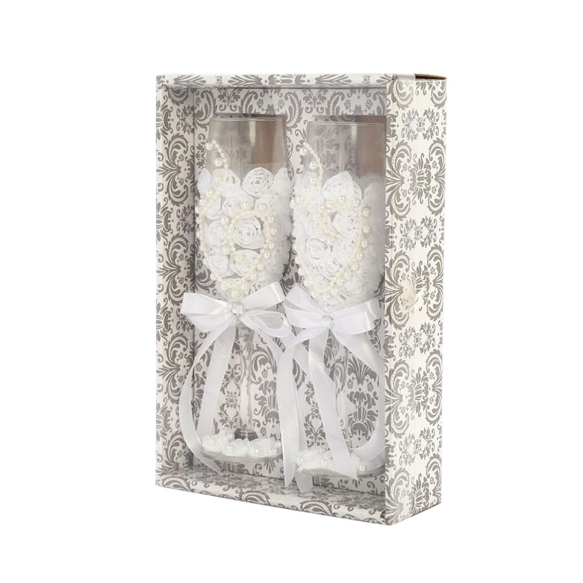 Copas de vino para boda con perlas de imitación juego de 2 piezas de vidrio resistente