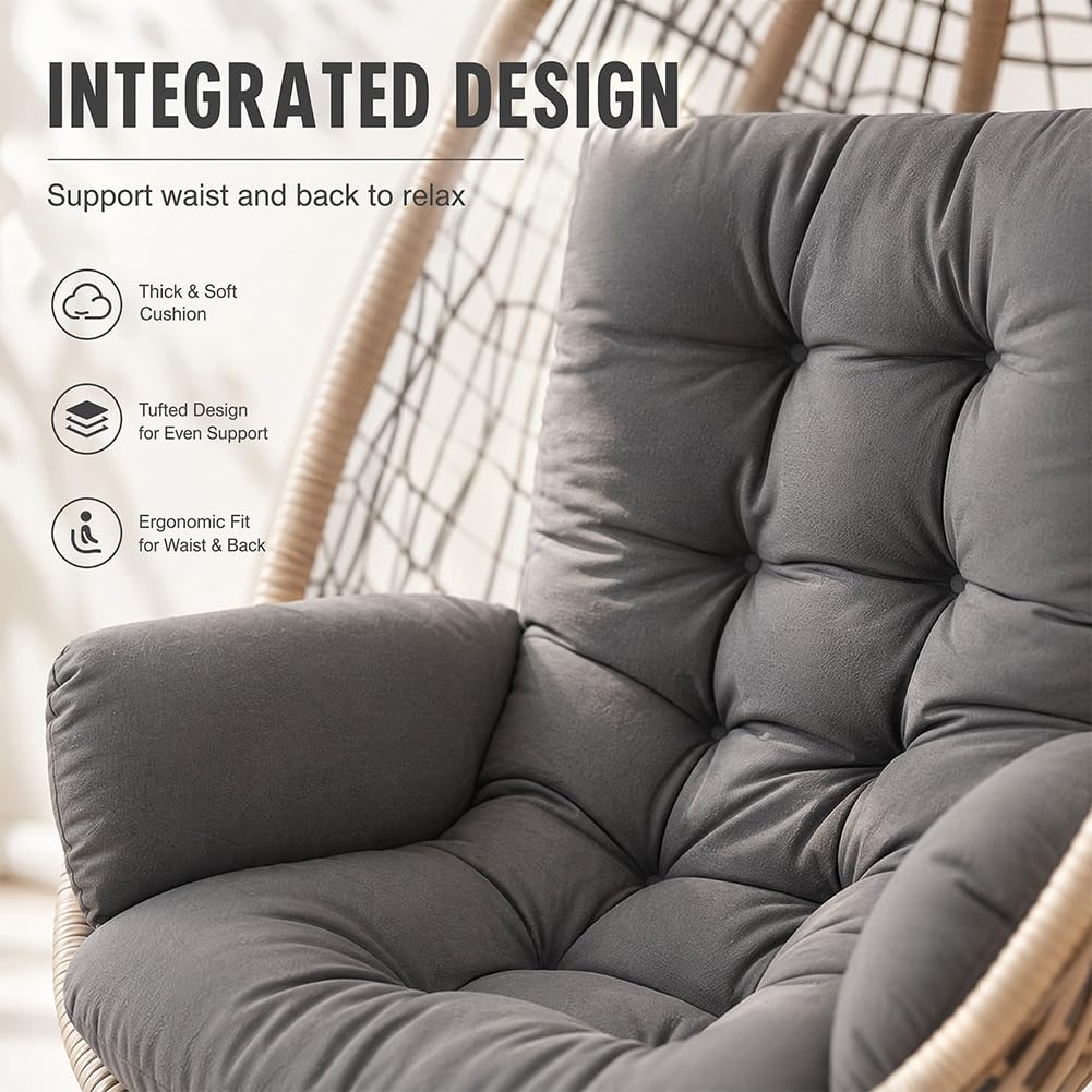 CEWROM Coussin de fauteuil suspendu - Coussin de jardin pour balancelle suspendue - Coussin en polyester épais avec dossier pour fauteuils suspendus, cocoons de jardin et chaises à œufs - Coussin