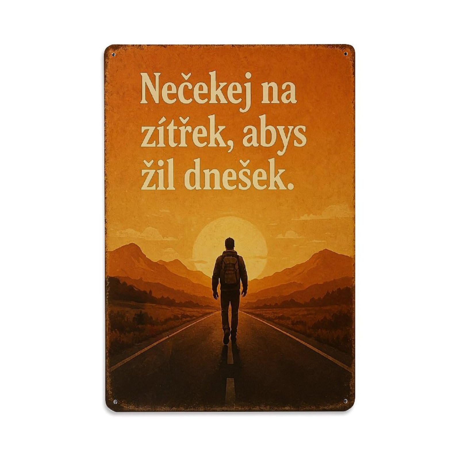 Sunset Road Hiker Mountains Sky Retro Metal Tin Sign, Vintage Decor Art Poster for Bar, Home, Man Cave, Kitchen, Laundry Room Gift 8x12Inch