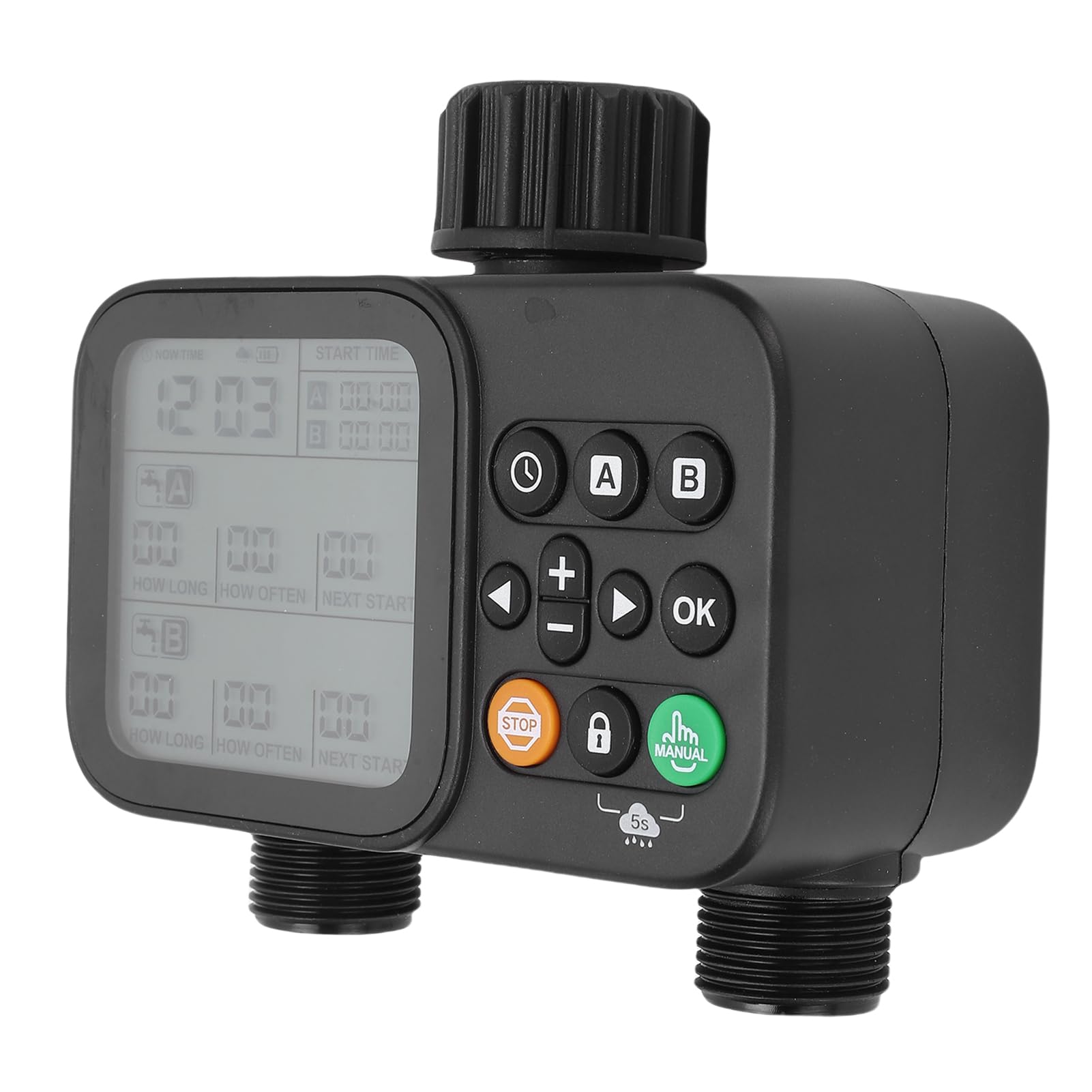 Temporizzatore per Irrigazione a 2 Zone, Controller Automatico Programmabile per Irrigazione, Timer per Tubo di con Ritardo Pioggia, Display LCD per Cortili da Giardino, Prato