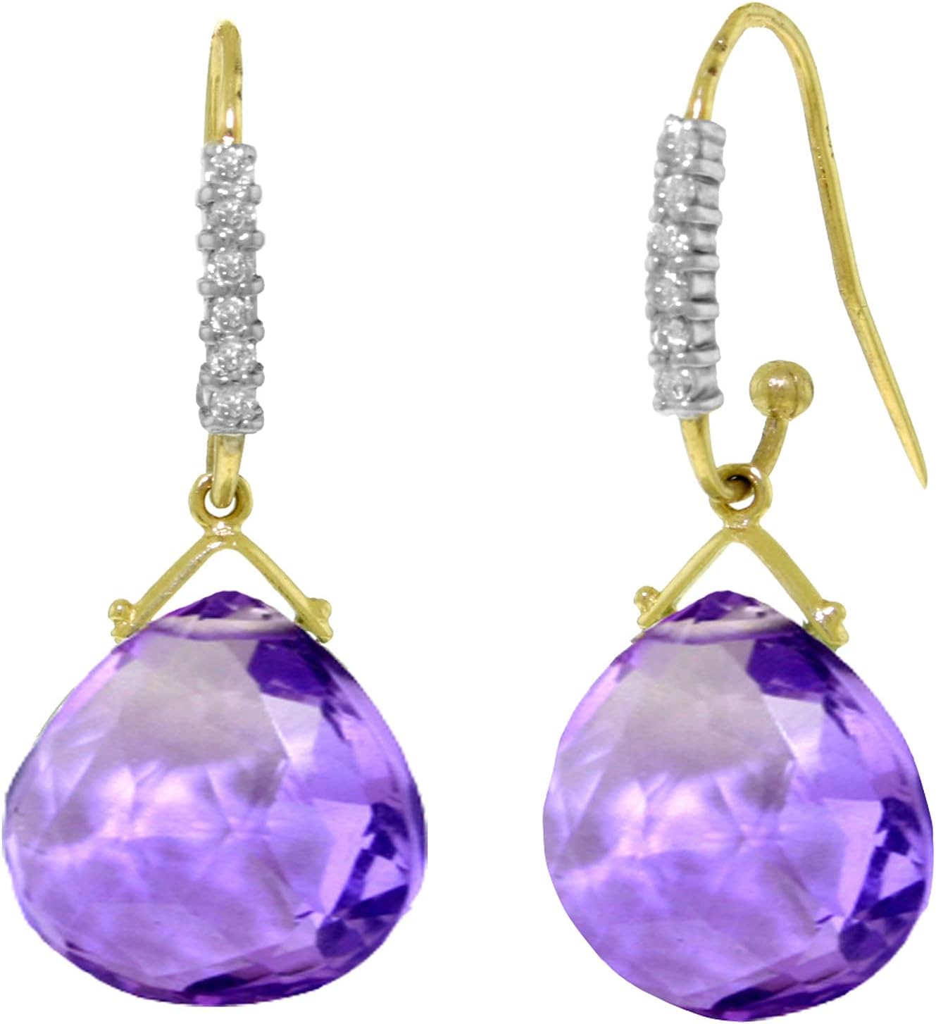 Galaxy Gold GG 14k Solid Gold Diamond-Amethyst Fish hook Earrings