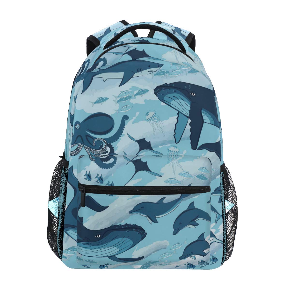 Mnsruu Mochila de viaje con diseño de animales marinos y peces para estudiantes, hombres y mujeres, mochila para computadora portátil, mochila informal para viajes/colegios/trabajo