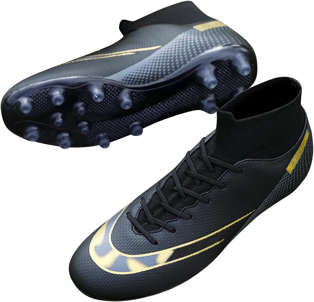 Unisex Sizes Leather Soccer Cleats with Lace-Up for Training Firm Ground & Turf - Men, Women, Boys & Girls American Football Shoes Boot