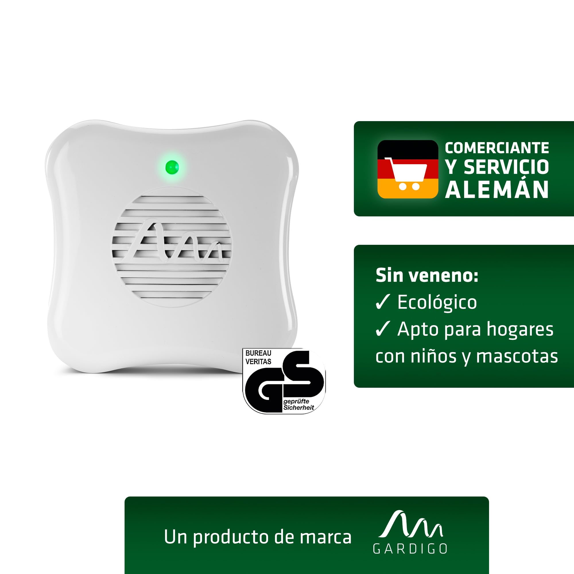 GARDIGO® 2X Repelentes para Arañas por Ultrasonidos | Antitelarañas, Ahuyentador de Arañas de Interior | 25 m² - 27 kHz | Antiarañas, Repelente Ultrasonico de Plagas, Repelente Ultrasónico para Araña