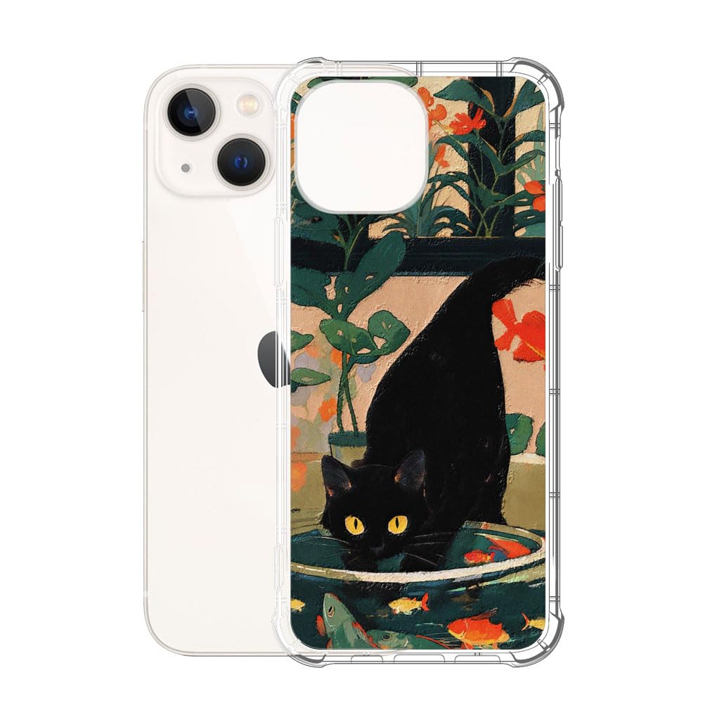 for iPhone 15 Case Clear,TI Cats Catch Fish Flowers with Fashionable Patterns Designed Slim Shockproof TPU Protective Bumper Case Cover for iPhone 15