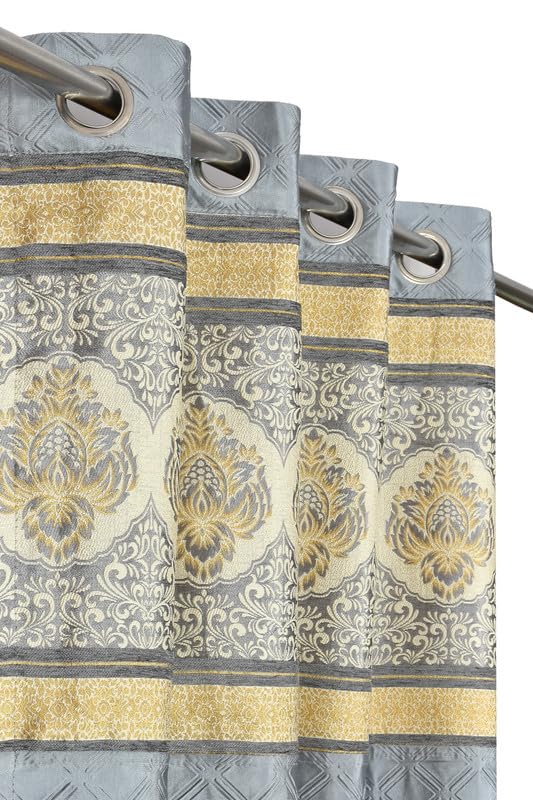 Image of Exporthub Set of 2 Pc Heavy Quality Premium Curtains Flowers Patch Design Grey Color Window Curtains - Window - 6 feet (EHSPR957 64)