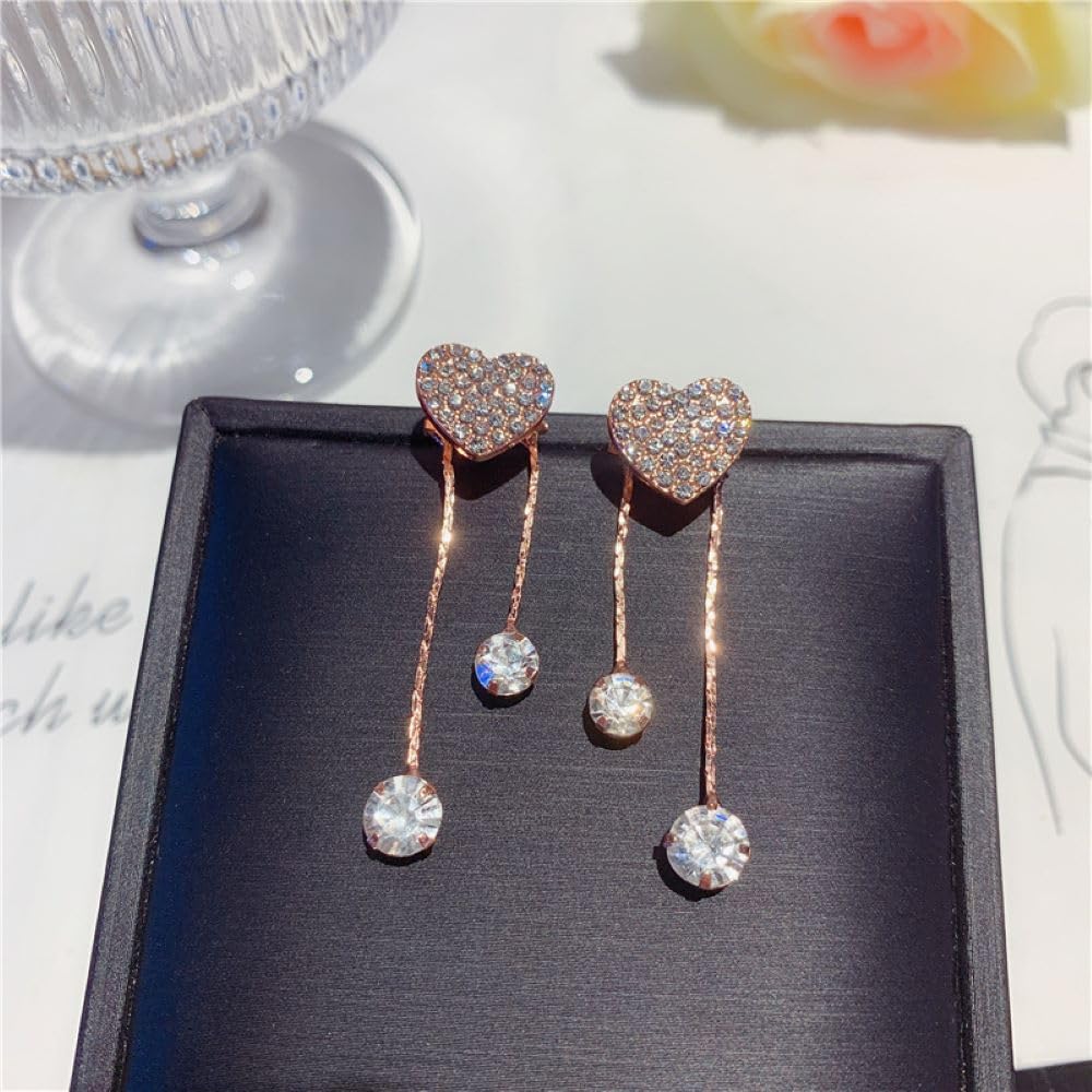 Gixaxak S925 Silver Needle Bow Star Heart Shape Fringe Earrings Fashion Earrings Star Ear Stud Pave Crystal Dangle Earrings Boho Beaded Fringe Drop Earring Bow Stud Gold Earrings for Women(Style 3?
