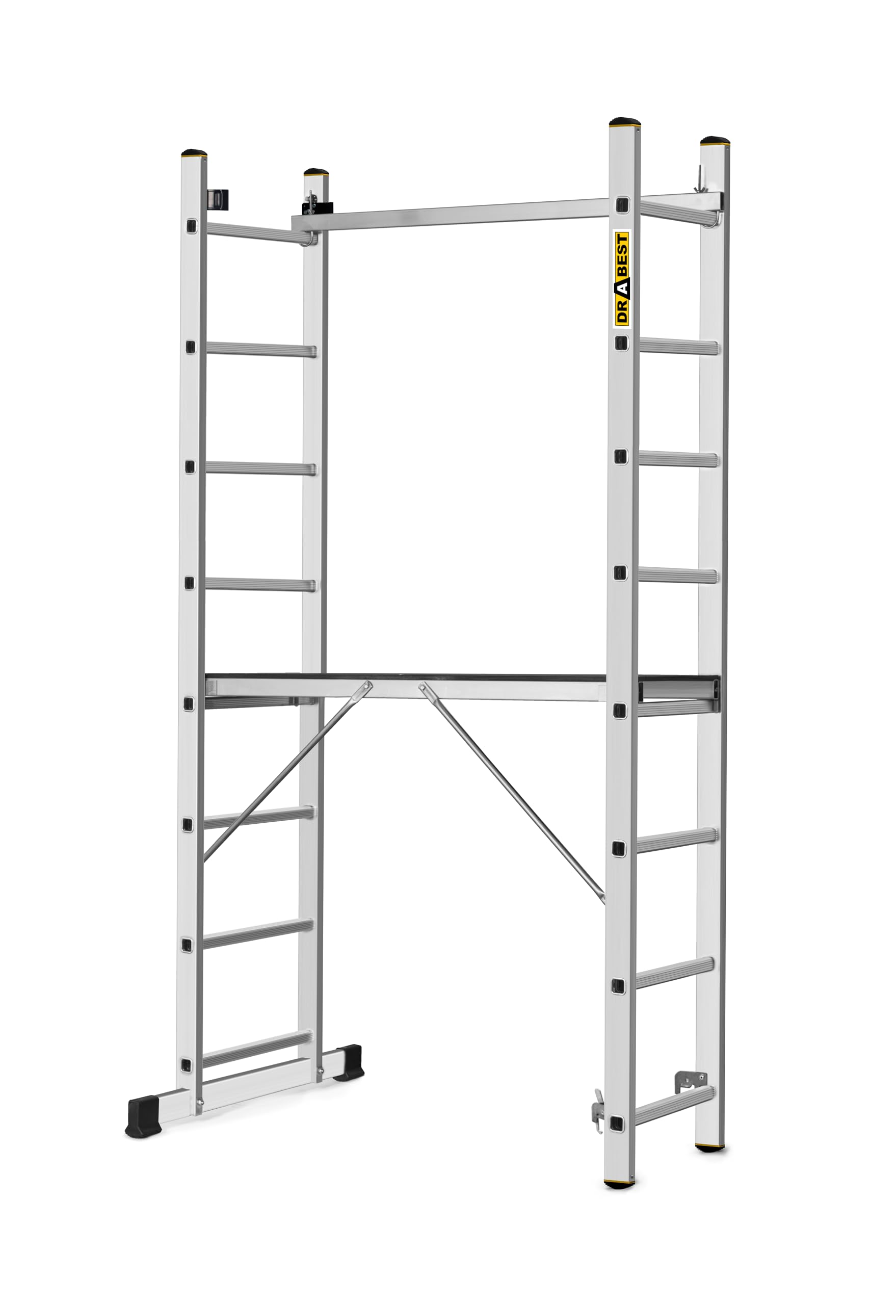 DRABEST Aluminum Scaffolding Tower 2x8 – Mini Scaffold with Work Platform 33x114 cm – Durable Sturdy & Lightweight Platform Ladder – 46x214x14cm