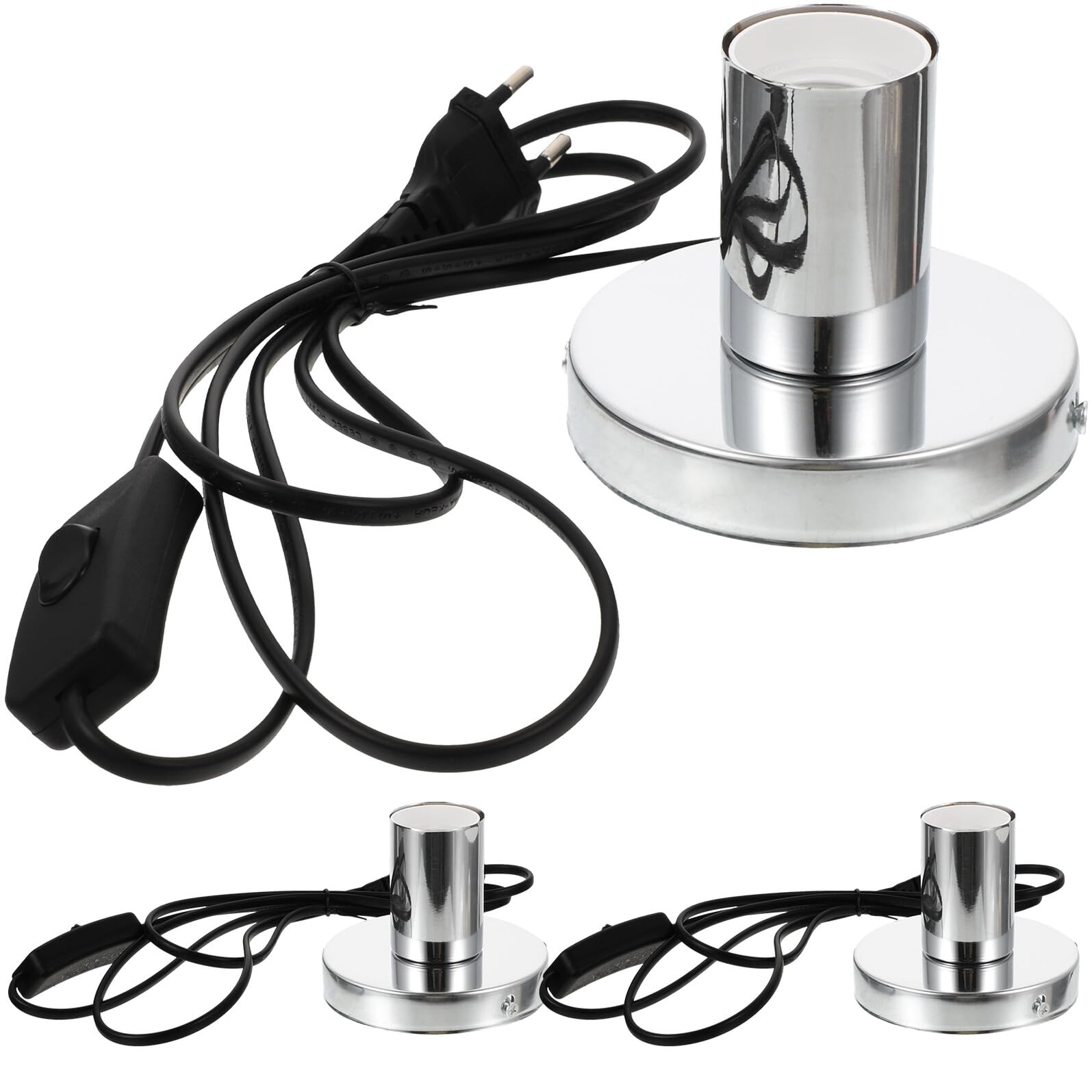 Douille E27 en Aluminium Polie Remplacement Douille de Lampe Cordon 1,8 M et Interrupteur Bouton Base Antidérapante pour Lampe de Table de Chevet 3 Pièces Compatible Ac220v