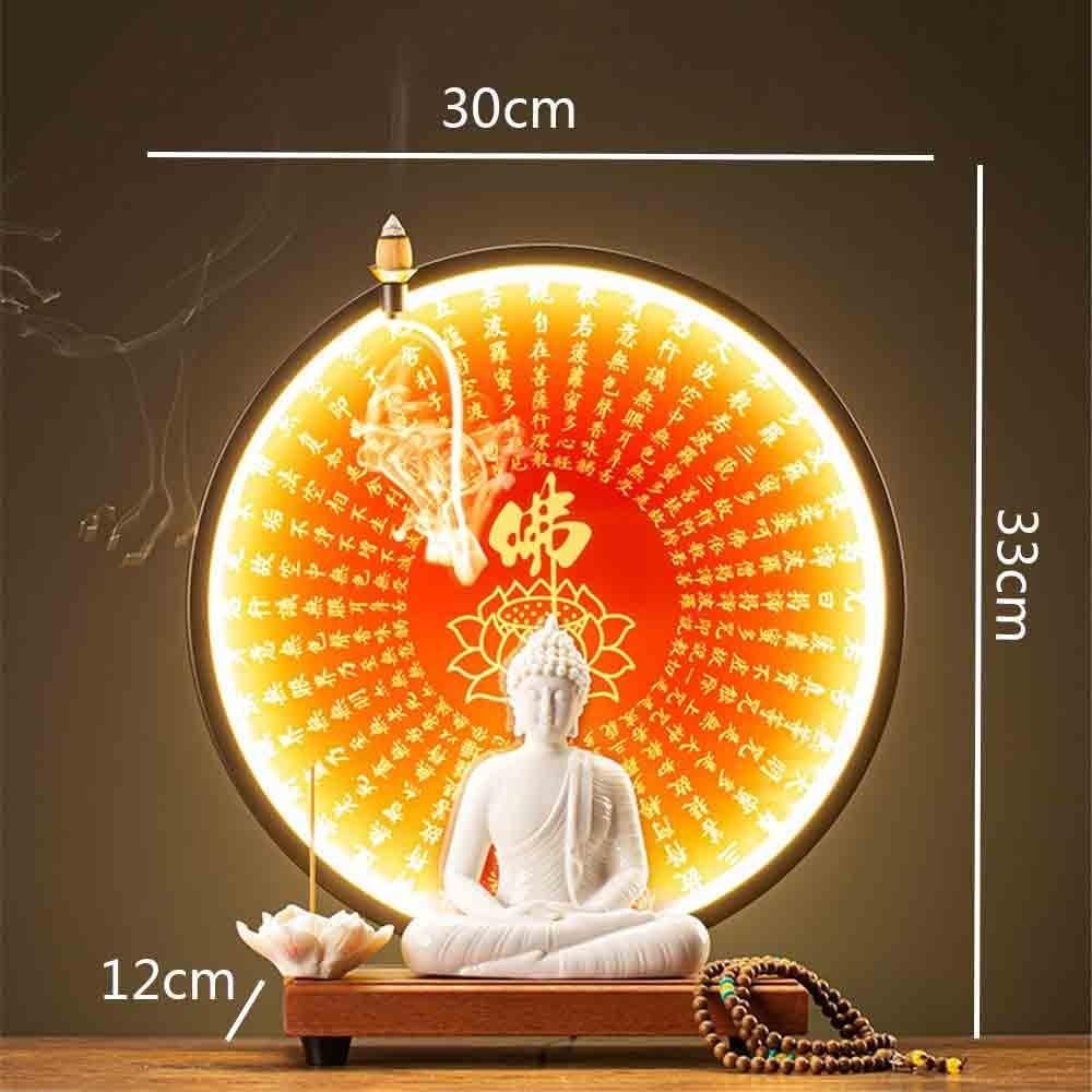 Estatua de Feng Shui Estatua de Buda de cerámica Adorno de Escritorio Oficina Sala de Estar Adorno de Feng Shui con círculo de luz roja Figura de la Suerte de la Riqueza