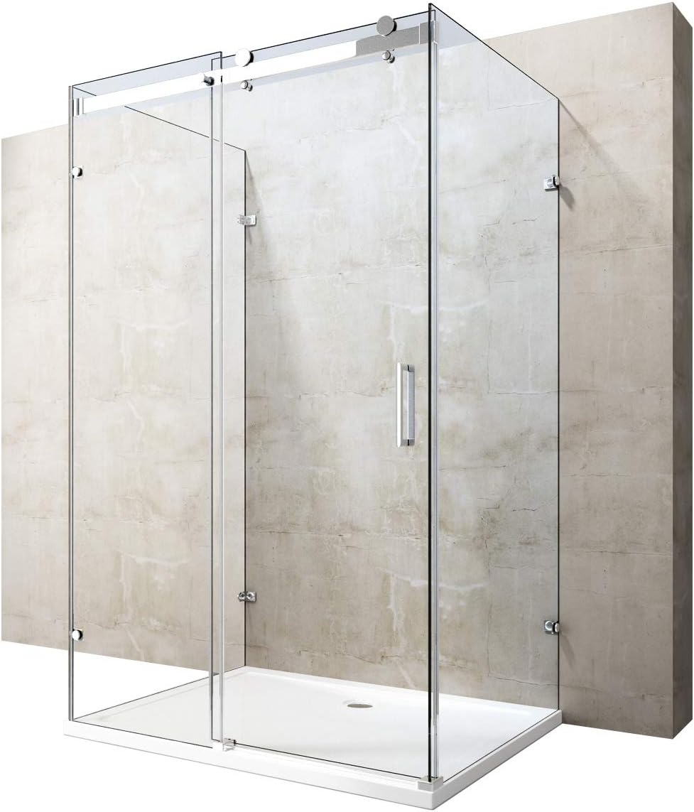 Durovin Bathrooms 1200 x 900mm U Shape Rectangular Framless Shower Enclosure with Anti-Slip Acrylic Tray - Sliding Door & 2X Side Screen - 8mm Safety Clear Glass