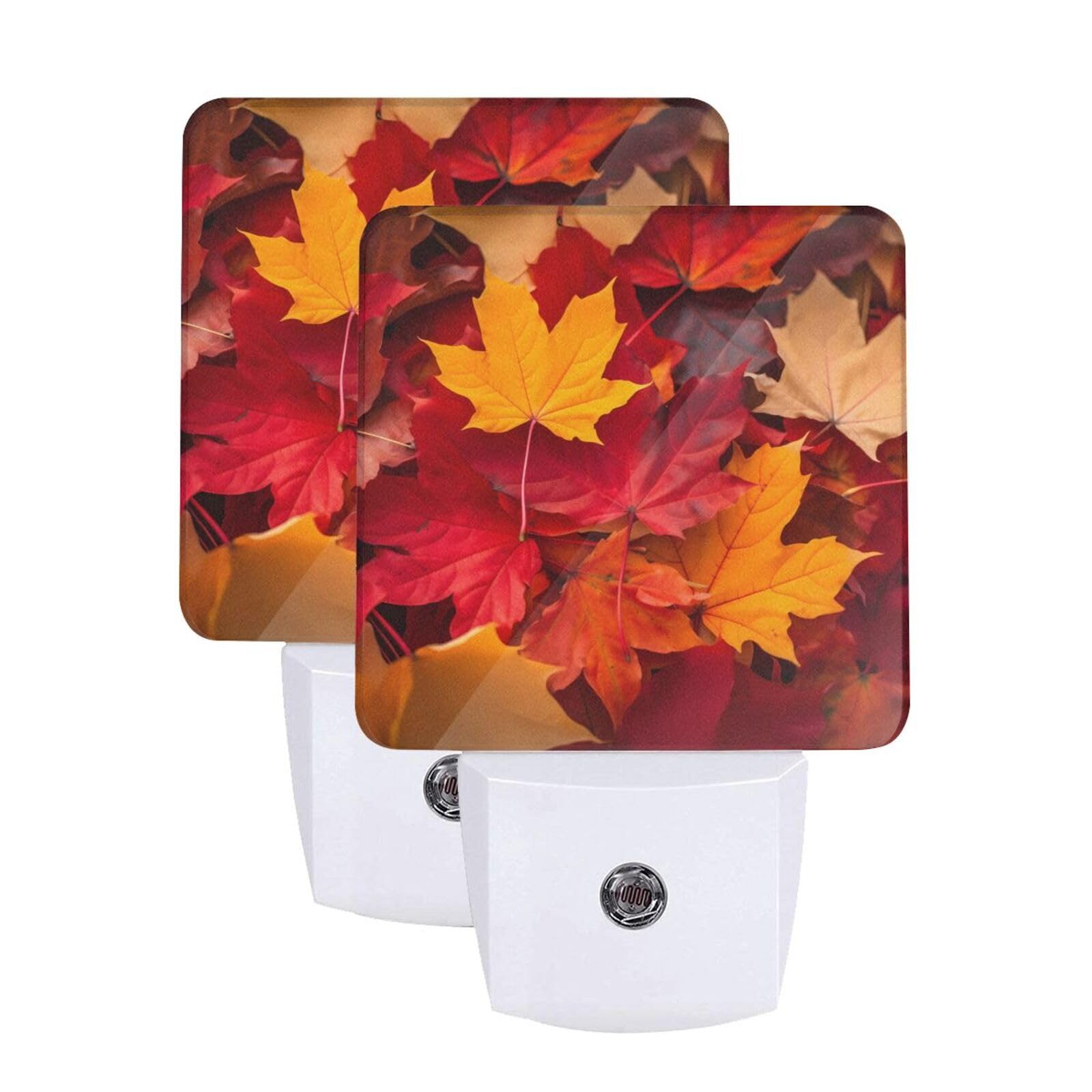Autumn Fall Leaves LED Plug-in Night Light 2-Pack, Auto Sensor Nightlights Set of 2 for Bedroom Bathroom
