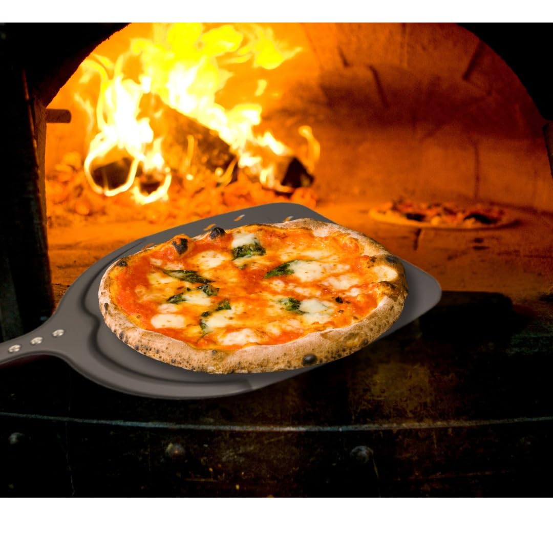 Pelle Pizza Pelle à pizza antiadhésive en aluminium, 12, 13 ou 14 pouces, long manche, accessoire de cuisine perforé(Grey 14inch 113cm)
