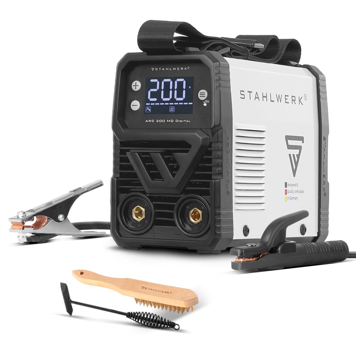 STAHLWERK Elektroden-Schweißgerät ARC 200 MD Digital – MMA (E-Hand) & Lift-TIG (DC) bis 200 A, flexibel einsetzbar ohne Gas, ARC-Force, Hotstart, Anti-Stick, Smartkühlung & Überhitzungsschutz