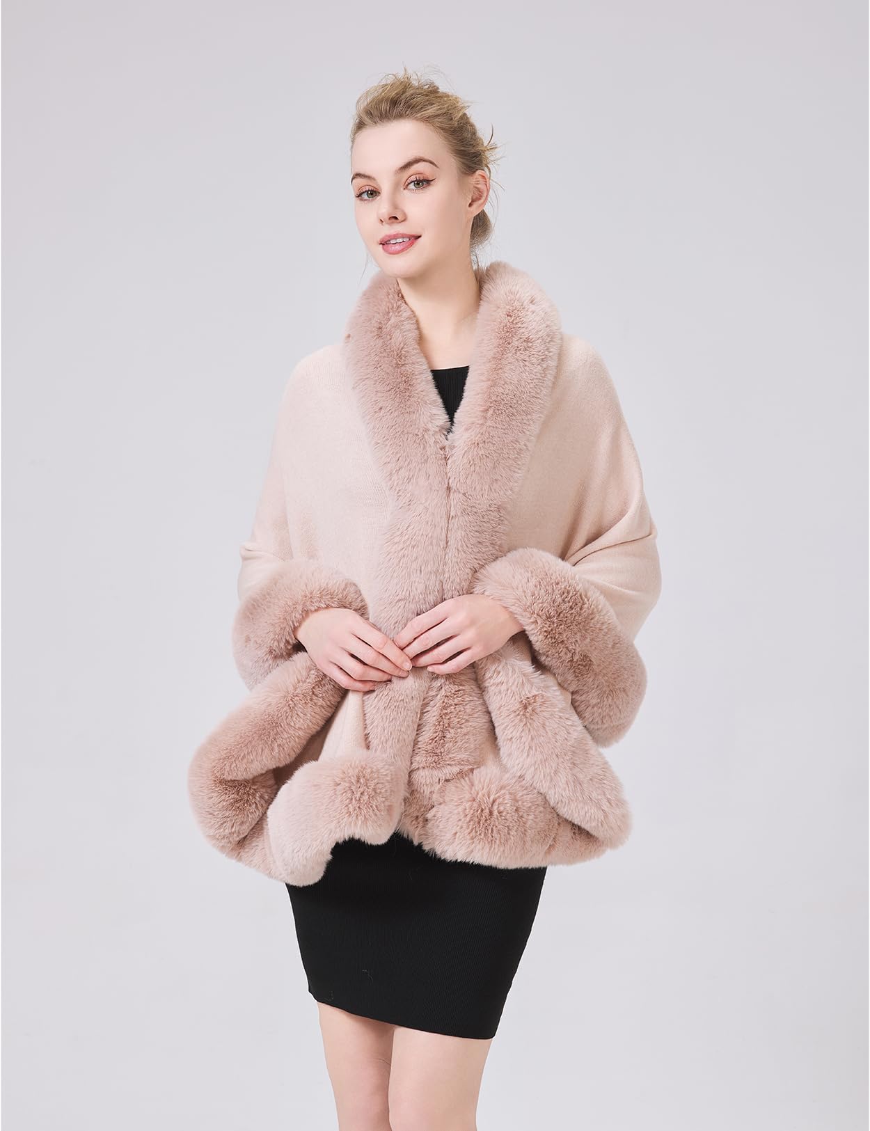 BEAUTELICATE Chal de Pelo Sintético Mujer Bolero Poncho Capa para Invierno Bodas Novia