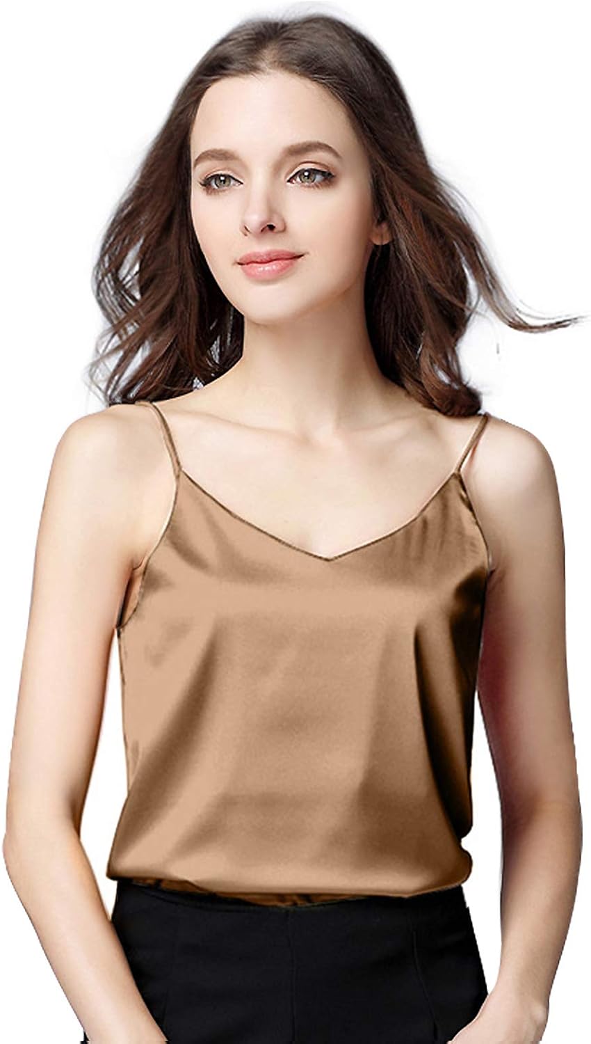 Anbenser Silk Tank Tops for Women Satin Camisoles V Neck Spaghetti Strap Cami Sleeveless Blouses 4 Pack - Image 2